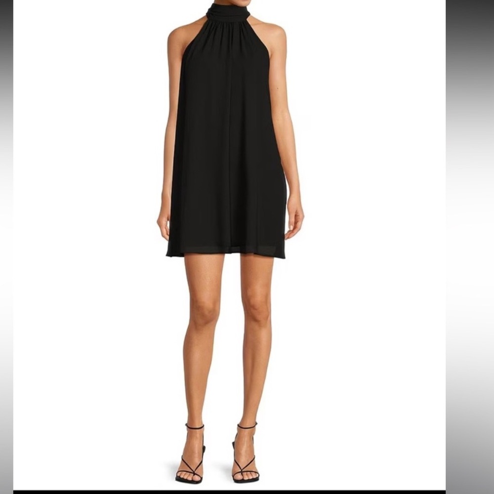 Badgley Mischka Elisa Georgette trapeze dress. Black. Size 6.